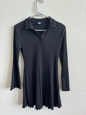 Old Navy Black Ribbed Collared Long-Sleeve Dress